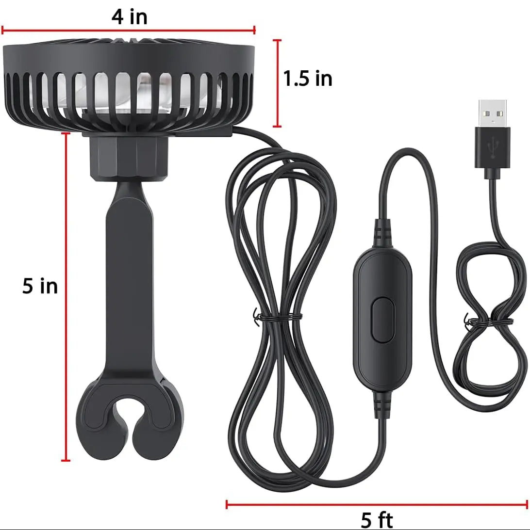 USB Car Fan for Rear Seat 3 Speed Clip Mount 61 Inch Cable for SUV RV Truck Black tilwbq