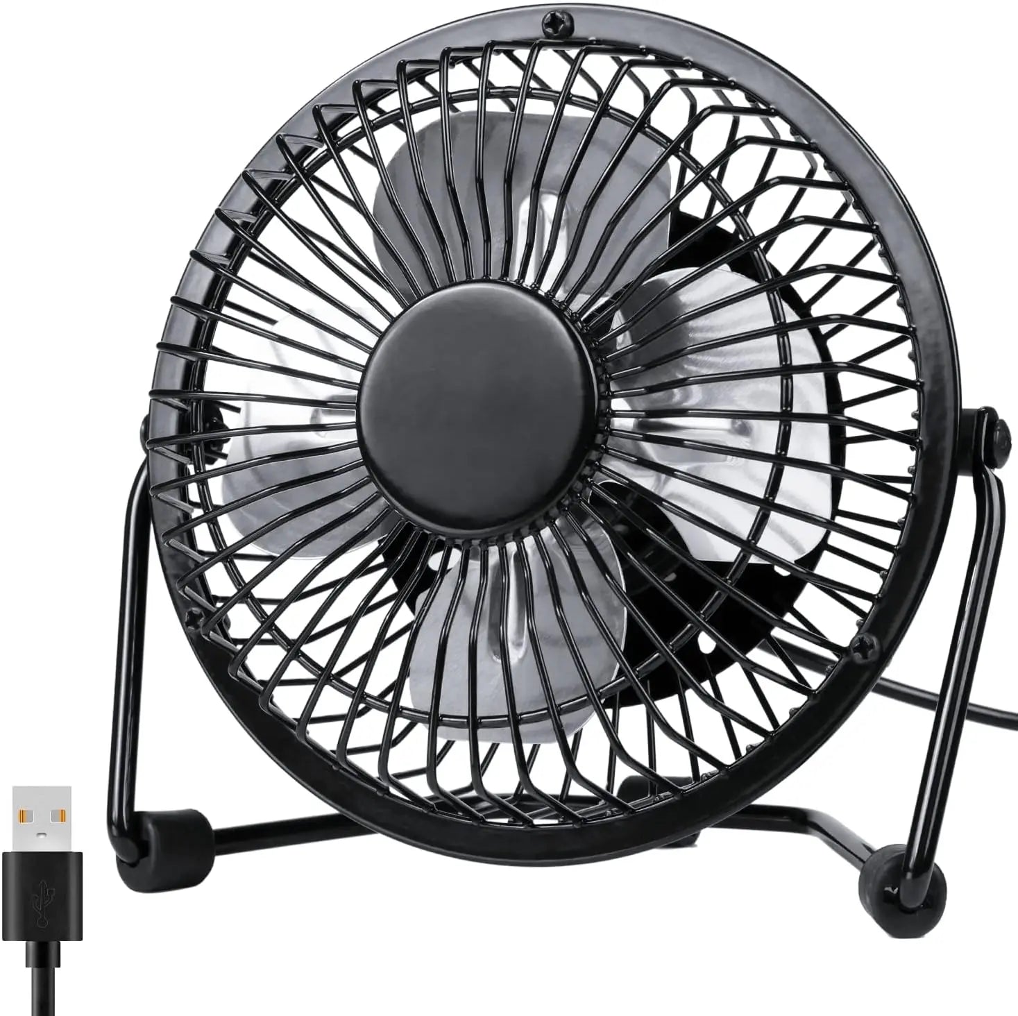 USB Metal Desk Fan 6 Inch 2 Speed 360 Tilt Quiet Portable for Home Office Black tilwbq